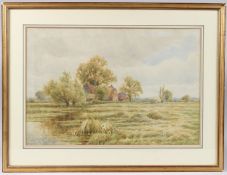 HENRY JOHN KINNAIRD (1861-1929) 'Haymaking in Essex' watercolour, signed and inscribed, 35 x 52cm