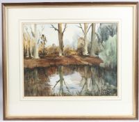 CIRCLE OF EDWARD WESSON view of a spinney and pond, watercolour 34 x 44cm