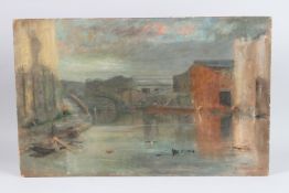 GEORGE WEISSBORT (1928-2013) Canal scene. Signed and dated 1958. Oil on board, unframed. 16