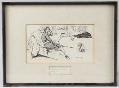 STARR WOOD (1870-1944) Woman on a couch in conversation with an elderly man, 'Did you hear about