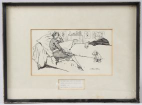 STARR WOOD (1870-1944) Woman on a couch in conversation with an elderly man, 'Did you hear about