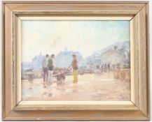 ASHTON CANNELL (1927-1994) 'After Rain' Market square with fish sellers, oil on board, signed, 21.