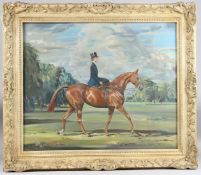 JOAN WANKLEY (1924-1999) Lady sidesaddle on a horse in a park, oil on canvas signed, nb.possibly