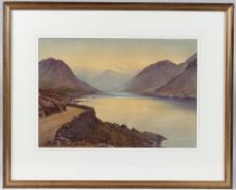 EDWARD HORACE THOMPSON (1879-1949) 'Evening on Wastwater' watercolour, signed attached label verso