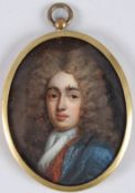 ENGLISH SCHOOL (CIRCA 1700) miniature portrait of a gentleman oil on copper, oval 6.5 x 5.2cm
