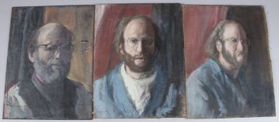 GEORGE WEISSBORT (1928 - 2013) THREE PORTRAITS OF THE ARTIST. Board. 14