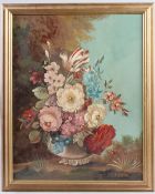 EUROPEAN SCHOOL (20TH CENTURY) Still life of mixed flowers in a vase, oil on board, signed