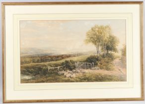 EDMUND MORISON WIMPERIS (1835-1900) 'Near Arundel', landscape with sheep at a gate, watercolour,