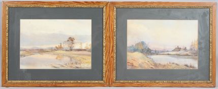BROOK HARRISON (1860-1930) Downland landscapes, probably Sussex, pair of watercolours, signed, 23