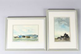 WADE (2OTH CENTURY) Downland landscape with church, watercolour, signed and dated '77, 15.5 x 24cm