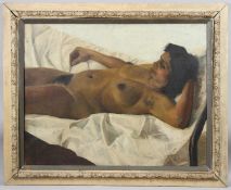 E A WRIGHT (20TH CENTURY) female reclining nude, oil on canvas, inscribed and titled verso, 71 x