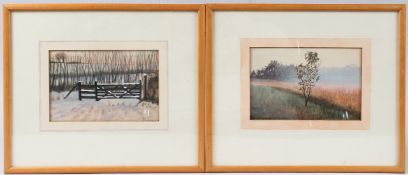 MICHAEL CARLO (b.1945) 'Watercolour V' and 'Watercolour VI' view of a gate in snow signed and