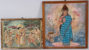 INDIAN SCHOOL Figure of a female deity, mixed media, 38.5 x 36cm and a couple serenaded by