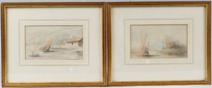 19TH CENTURY SCHOOL Sail boats on a river, pair of pencil and wash drawings, indistinctly signed