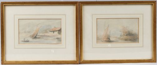 19TH CENTURY SCHOOL Sail boats on a river, pair of pencil and wash drawings, indistinctly signed