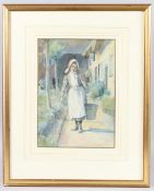 G.PENTON FISHER 'Going to the Well.. Old Cottages, Potterne, Wilts' watercolour, signed 32 x 22cm