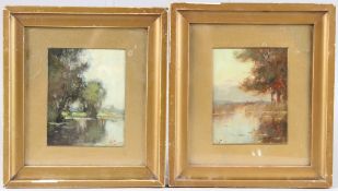 ENGLISH SCHOOL (EARLY 20TH CENTURY) Riverbank views, pair of oils on board, initialled and dated '