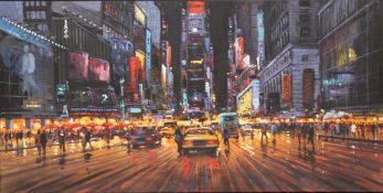 HENDERSON CISZ (b.1960) 'Time Square II' New York city street at night, oil on canvas, signed,