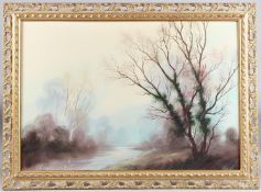 LESLIE COLE (1910-1976) woodland river, oil on board, signed, 46 x 65.5cm