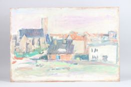 GEORGE WEISSBORT (1928-2013) Buildings. Oil on board, unframed. 19