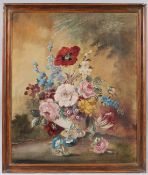 2OTH CENTURY SCHOOL Still life of mixed flowers in a vase, oil on canvas, 59.5 x 49.5cm