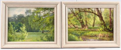 DMITRI OSIPOV Woodland views, pair of oils on board, signed, 16.5 x 22.5cm