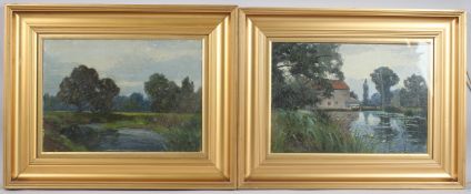 CIRCLE OF ERNEST HIGGINS RIGG Mill and pond, and a landscape and pond, pair of oils on canvas
