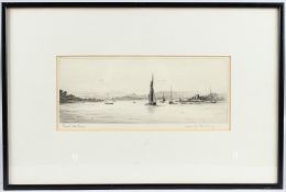 FRANK HARDING 'Poole harbour' etching signed and inscribed in pencil, 11.5 x 30cm plate