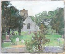 GEORGE WEISSBORT (1928-2013) The Churchyard. Oil on canvas laid on board. 16.5
