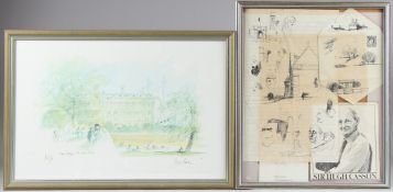 SIR HUGH CASSON 'Clare College, The West Front' lithographic print, signed in pencil 29.5cm x 45cm