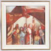 ENGLISH SCHOOL 'The Waiting Game' oil on canvas, signed indistinctly and inscribed verso, 34 x 34cm