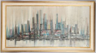 OZZ FRANCA (1928-1991) Futuristic cityscape, oil on canvas, signed, 60 x 121cm