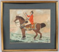 JAMES GILLRAY Portrait of Sir David Dundas on horseback, handcoloured etching, (a/f trimmed) 32 x