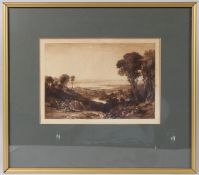 JOSEPH MALLORD WILLIAM TURNER (1775-1851) landscape view with castle and distant river 'drawn,