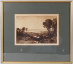 JOSEPH MALLORD WILLIAM TURNER (1775-1851) landscape view with castle and distant river 'drawn,