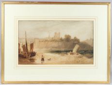 SAMUEL AUSTIN (1796-1834) Coastal view of a castle on a cliff top, watercolour, 28 x 48cm