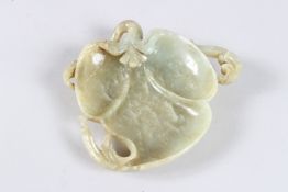 A FINE 18TH - 19TH CENTURY MUGHAL INDIAN CARVED JADE LEAF SHAPED DISH. Provenance: DAVID BAKER. 5ins