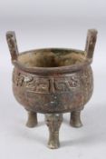 A GOOD CHINESE ARCHAIC BRONZE CIRCULAR CENSER with calligraphy. 6.5ins diameter.