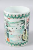 A CHINESE KANGXI STYLE FAMILLE VERTE BRUSHPOT.
