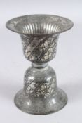 AN INDIAN MUGHAL 17TH CENTURY SILVER INLAID BIDRI SPITTOON. 7ins high.