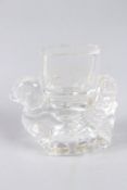 A FINELY CARVED 19TH CENTURY CHINESE ROCK CRYSTAL BIRD SHAPED VASE. 3.5ins.