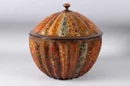 A VERY FINE AND LARGE 19TH CENTURY INDIAN KASHMIRI MELON SHAPED LIDDED BOWL. 12ins high x 12ins