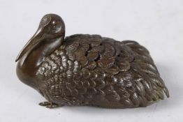 A JAPANESE BRONZE DUCK. 4.5ins.