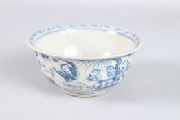 A CHINESE BLUE AND WHITE CIRCULAR BOWL with children flying a kite. 5.5ins diameter.