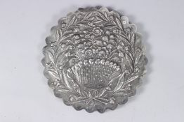 A 19TH CENTURY OTTOMAN TURKISH WHITE METAL / SILVER PLATED MIRROR CASE. 10ins.