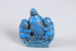 A CHINESE LAPIS SNUFF BOTTLE.