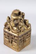 A GOOD CHINESE SQUARE SNAKE SEAL. 6.5ins.