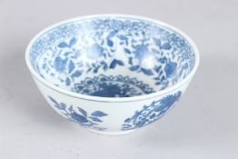 A CHINESE BLUE AND WHITE CIRCULAR BOWL. 6ins diameter.