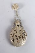 A CHINESE WHITE METAL SNUFF BOTTLE.