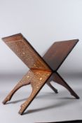 A VERY FINE AND LARGE 19TH CENTURY INDIAN HOSHIAPUR IVORY INLAID WOODEN QURAN STAND. 20ins x 22ins.